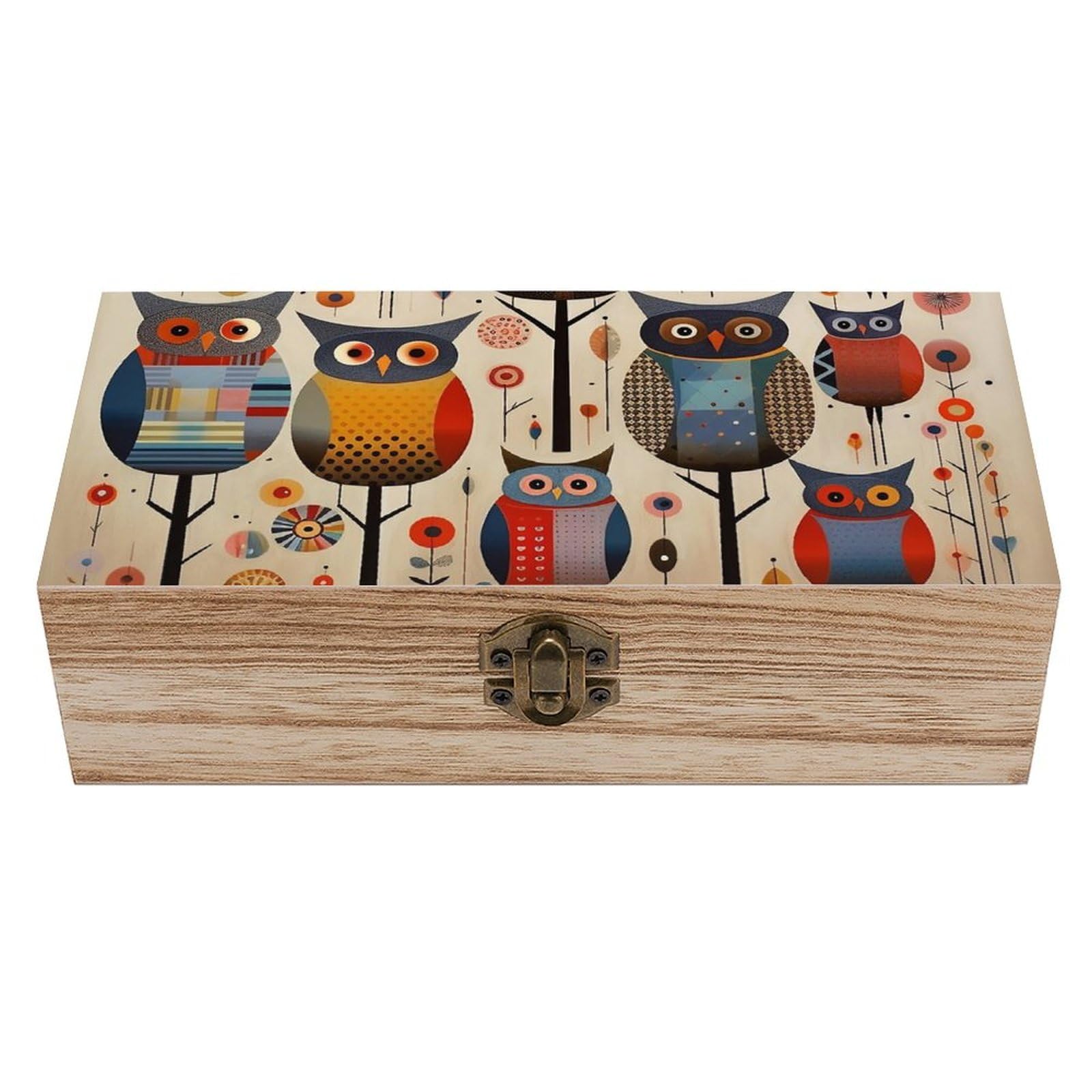 NTVOWPZO Wooden Storage Box Patchwork Owl Wood Gift Box with Hinged Lid Vintage Decorative Boxes Jewelry Memory Box for Jewelry Art Hobbies Home Storage Treasure Keepsake Gift