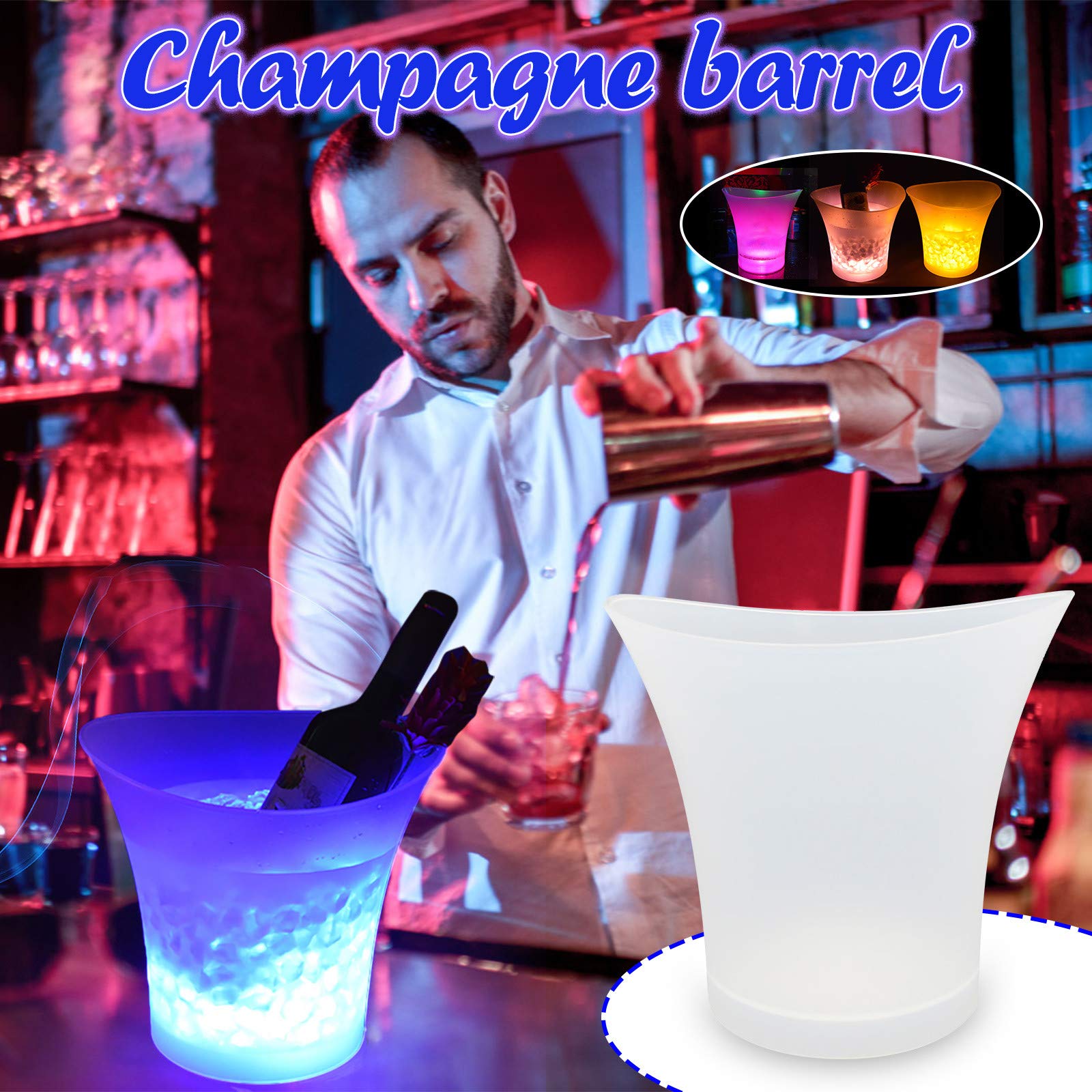 Genérico Cubo de Hielo LED 5L, Cubo de Champán con Luz Multicolor Cambiante Automático, Cubo Enfriador para Vino,Champán,Cerveza, Resistente al Agua, para Fiestas,Bares,Casa,Club