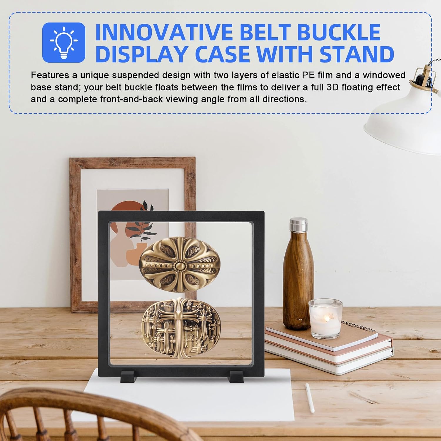 2 Pack Belt Buckle Display Case, 7.1 x 7.1 Inch 3D Floating Frame Display Case for Most Belt Buckles, Excluding the Belt Buckle