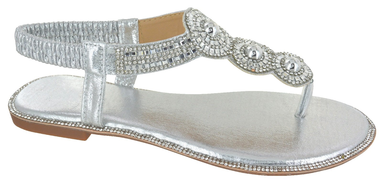 EYESONTOES Ladies Womens Flat Diamante Summer Dress Party Hoilday Toe Post Sandals Shoes SZ