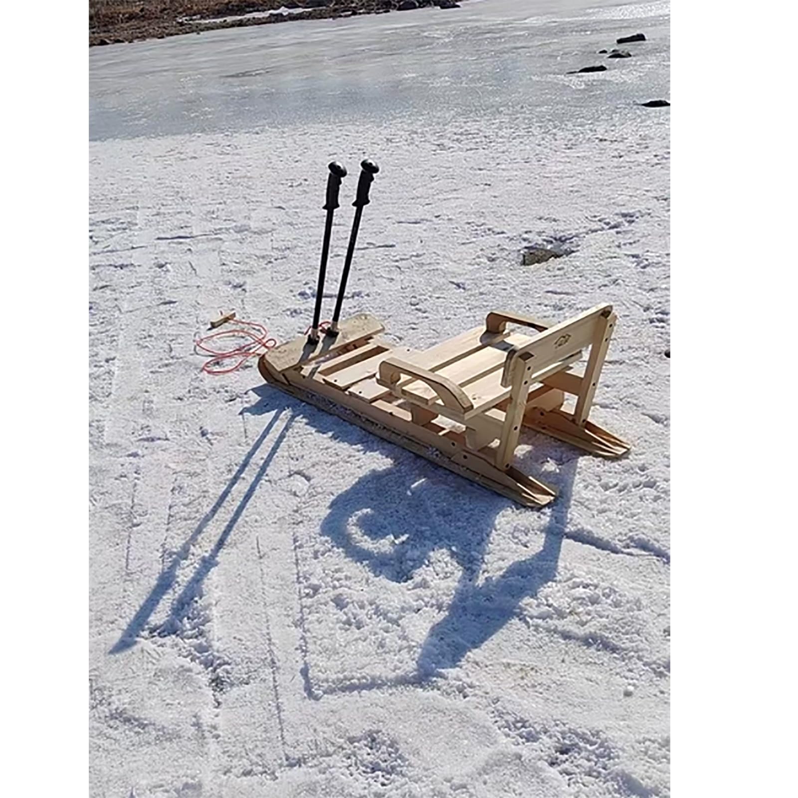 Luge à neige, pour enfants et adultes, luge à neige en bois pour enfants avec dossier et corde de traction, planche de ski en bois, planche à roulettes pour la neige en plein air, planche de ski