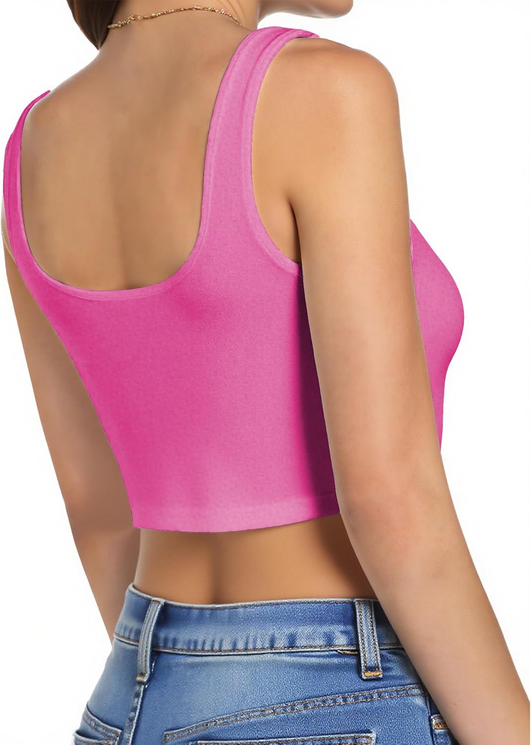 AURUZA Crop Tops for Women, Womens Double Lined Tank Tops U-Neck Basic Workout Tank Tops Woman Sleeveless Shirt Going Out Top - Image 6