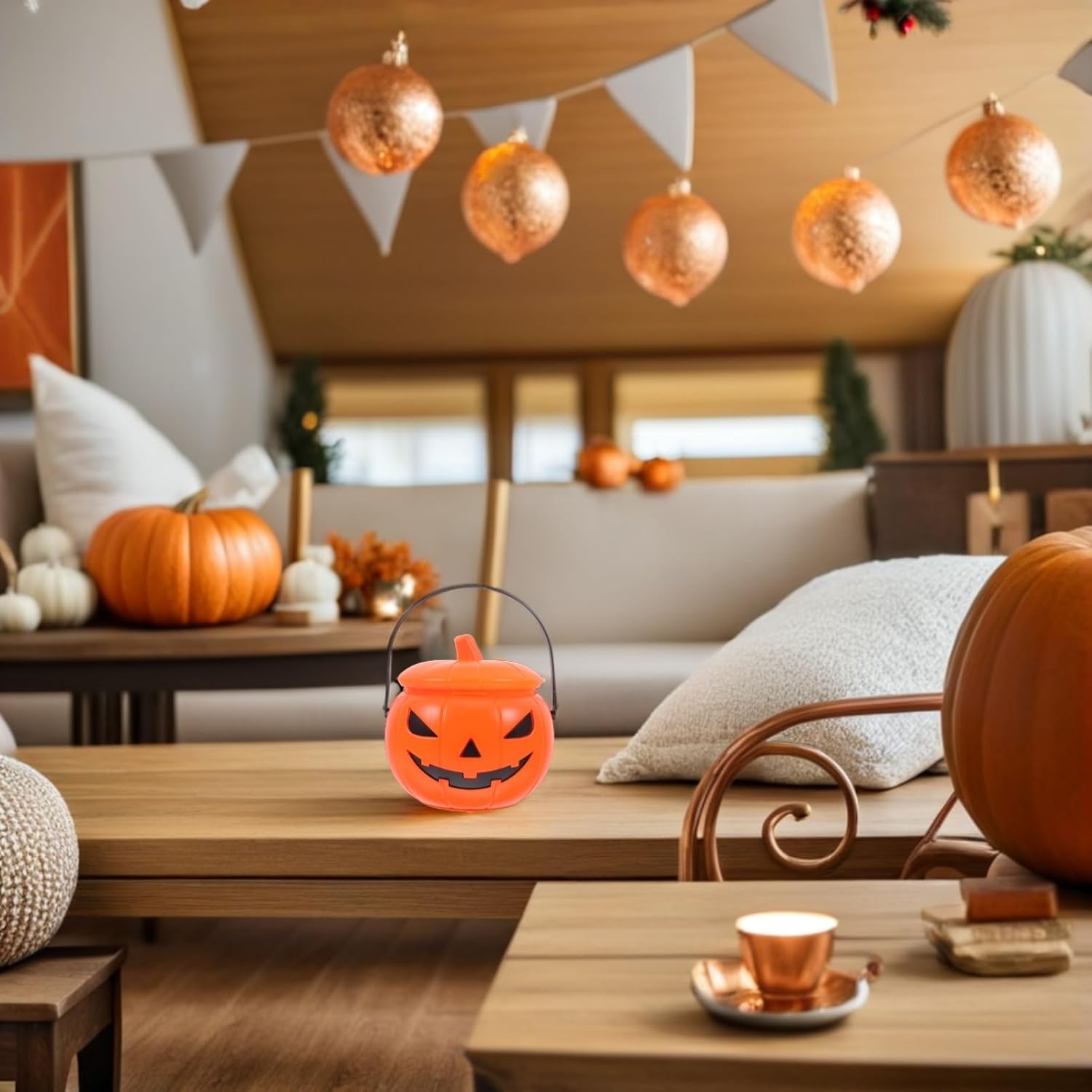Cabilock Pumpkin Candy Bucket with Glowing Effects and Sound for Halloween Decor Portable Trick Treat Basket with Handle for Candy Storage and Festive Celebrations