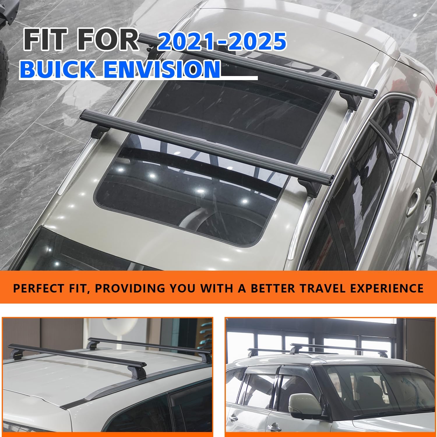Heavy-Duty Aluminum Roof Rack Cross Bars for Buick Envision 2021-2025, Flush Rail Crossbars for Kayak, Bike, Ski & Cargo Box