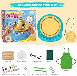 Pottery Wheel for Kids, Air Dry Clay Kit & Arts and Crafts Set, Ages 6-12 | No kiln needed: shape on the mini electric wheel, air-dry & paint. Gentle beginner speed; 3 clay packs, 12 paints & apron