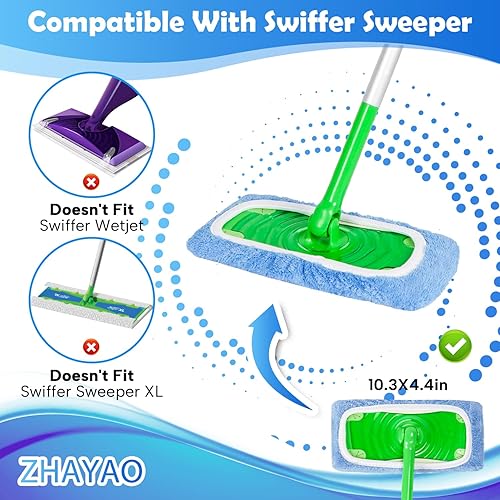 Miniatura 2 de Paquete de 6 almohadillas de microfibra reutilizables compatibles con Swiffer Sweeper, paños de barrido en seco y paños húmedos, almohadillas
