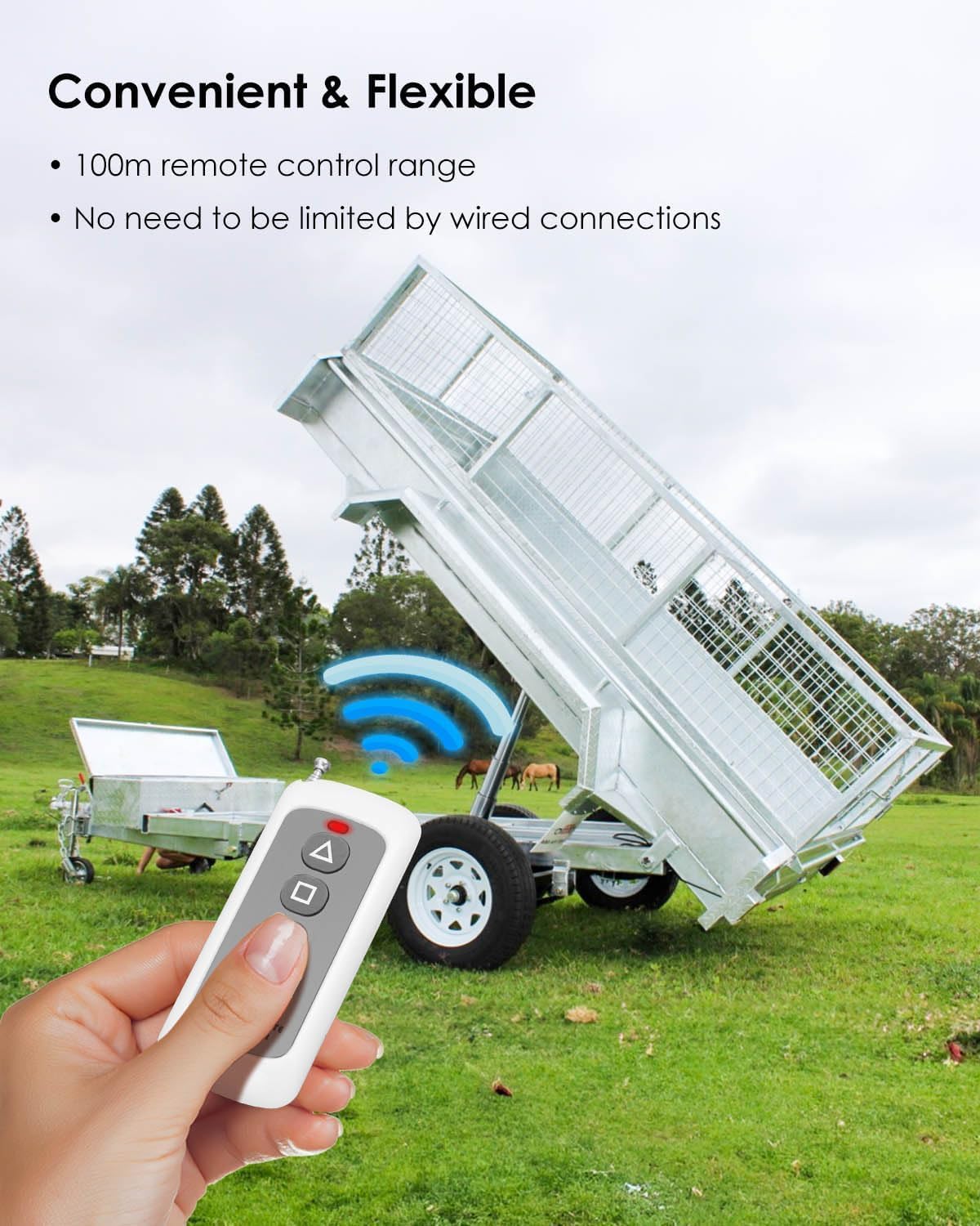 Wireless Dump Trailer Controller for 3-Wire/4-Wire Hydraulic Trailer Controller, Waterproof Wireless Remote Control 328ft/100m Remote Control Range