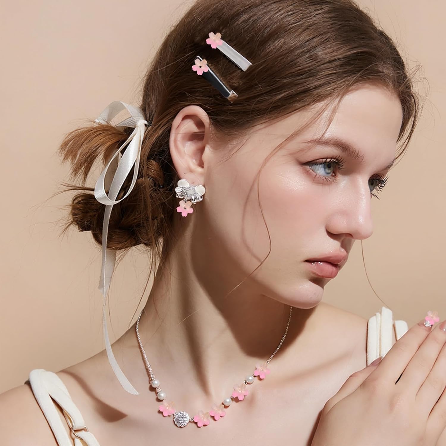 100pcs Flower Beads, Cherry Blossom Floral Beads for Jewelry Making Bracelets Earrings Necklace Pendant DIY Craft Beading Projects with Hole (Pink) - Image 6