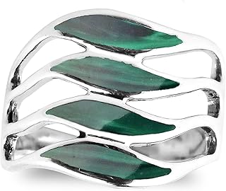 Amazing Waves Myriad of Green Malachite Stone Sterling Silver Ring | Classic Wedding Rings For Women | Vintage Comfort Fit Silver Rings for Women | Gift for Women | Sterling Silver Rings Sizes