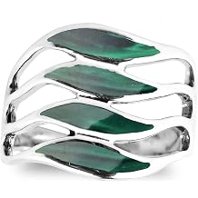 AeraVida Amazing Waves Myriad of Green Malachite Stone Sterling Silver Ring | Classic Wedding | Vintage Comfort Fit Silver Rings for Women | Ocean Wave Summer Jewelry