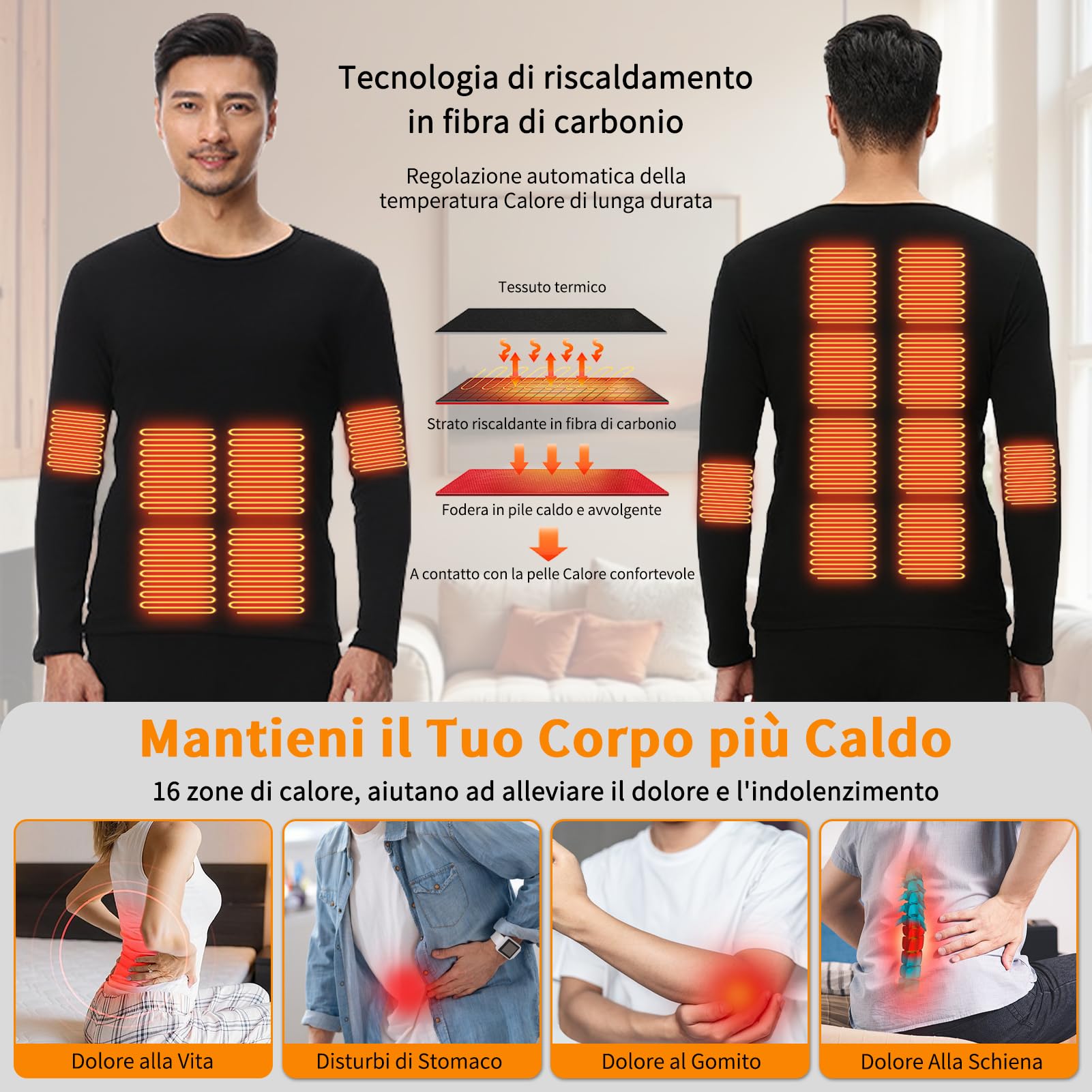 Camiseta Calefactable Hombre Mujer, Ropa Interior Térmica Calefactable, Termico Lavable Jersey Eléctrica para Camping Senderismo Esquí Pesca Moto al Aire Libre