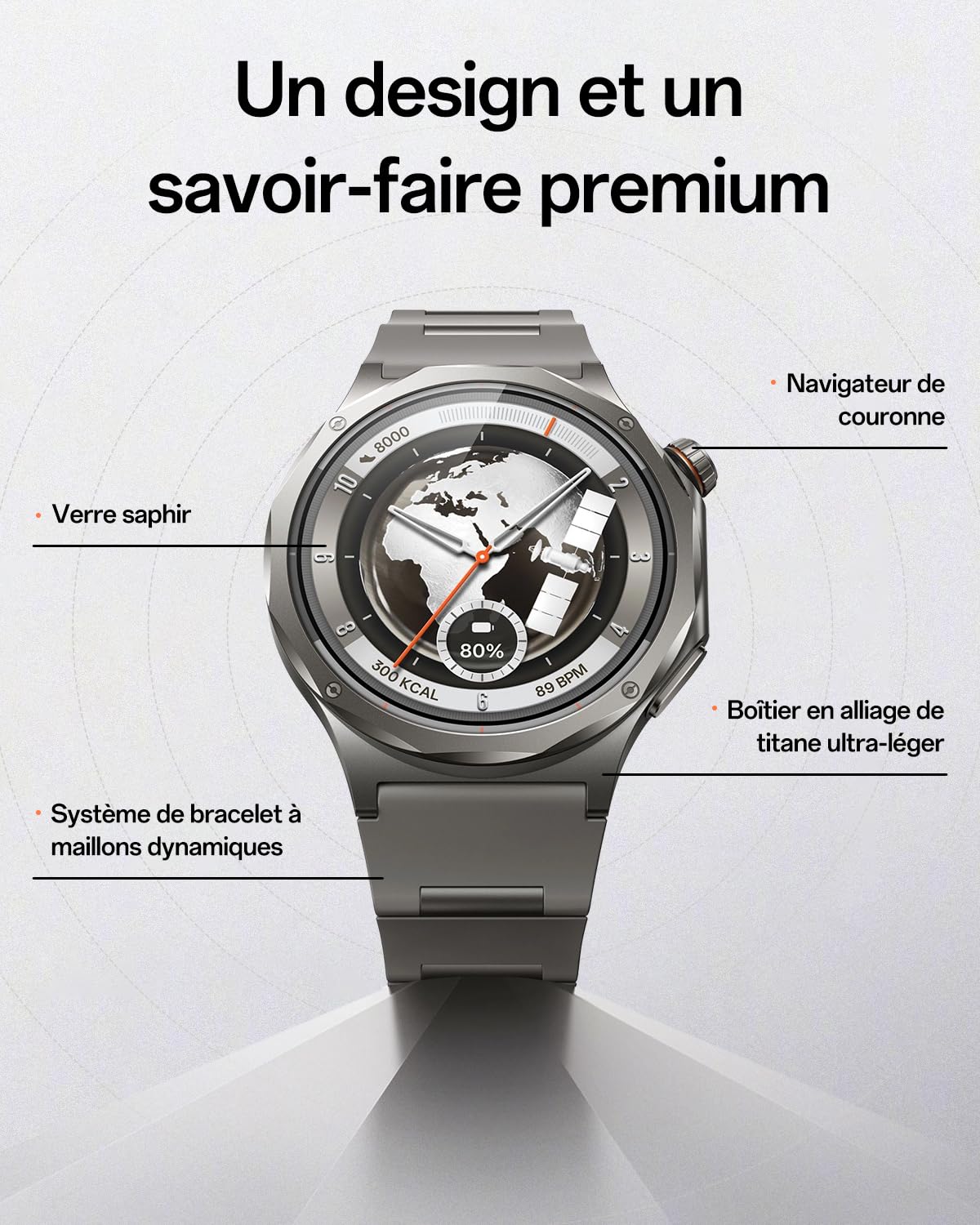 OPPO Watch X3 Smartwatch, Alliage Titane Ultra-Léger, Batterie Double Puce 16 Jours, AMOLED 1,5" 3000 Nits, ECG et Bilan Santé 60s, 100+ Modes Sportifs, 5ATM IP69, Google Gemini, Misty Titanium