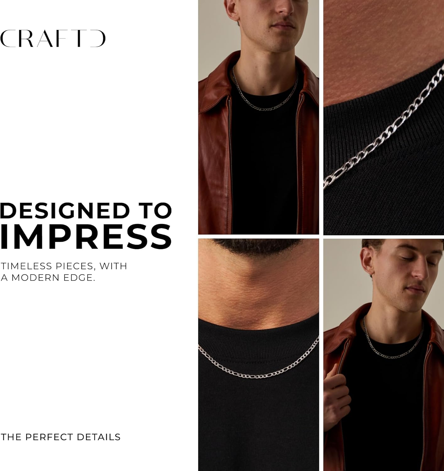 CRAFTD - Silver Figaro Link Chain - Durable Rhodium & 316L Stainless Steel - Waterproof, Heat & Sweat Resistant - Gifts for Men - Men's Jewelry - Image 6