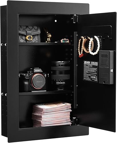 VEVOR Caja fuerte de pared oculta de 3 niveles con huella digital, contraseña, llave y perilla giratoria, Q235 caja de pared de acero laminado en