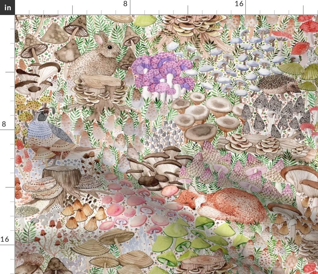 Spoonflower Fabric - Woodland Bunny Frog Mouse Foliage Fox Mushrooms Mushroom Toadstools Printed on Petal Signature Cotton Fabric by The Yard - Sewing Quilting Apparel Crafts Decor