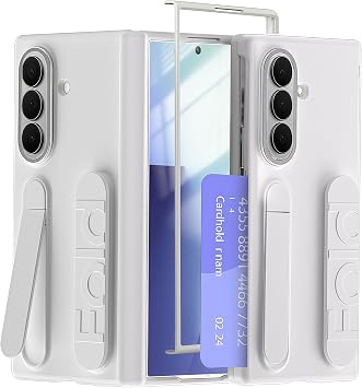 Wrist Strap for Samsung Galaxy Z Fold 7 Case with Card Slot, [Finger Strap] [Kickstand] [Front Screen Protector] Full Coverage Hinge Protection Slim Protective Phone Case for Z Fold 7 White