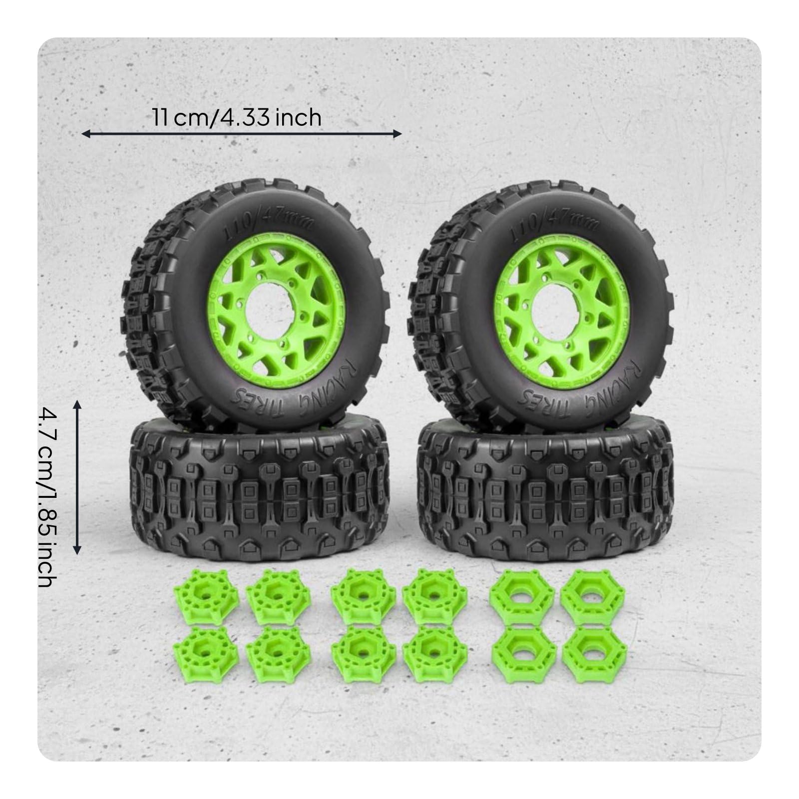 2 Pezzi Pneumatico RC Battistrada Tipo Cioccolato Uso Fuoristrada Anelli Gomma Ruota RC Disegno Tassellato Profondo Ricambio Auto Telecomandata, Green