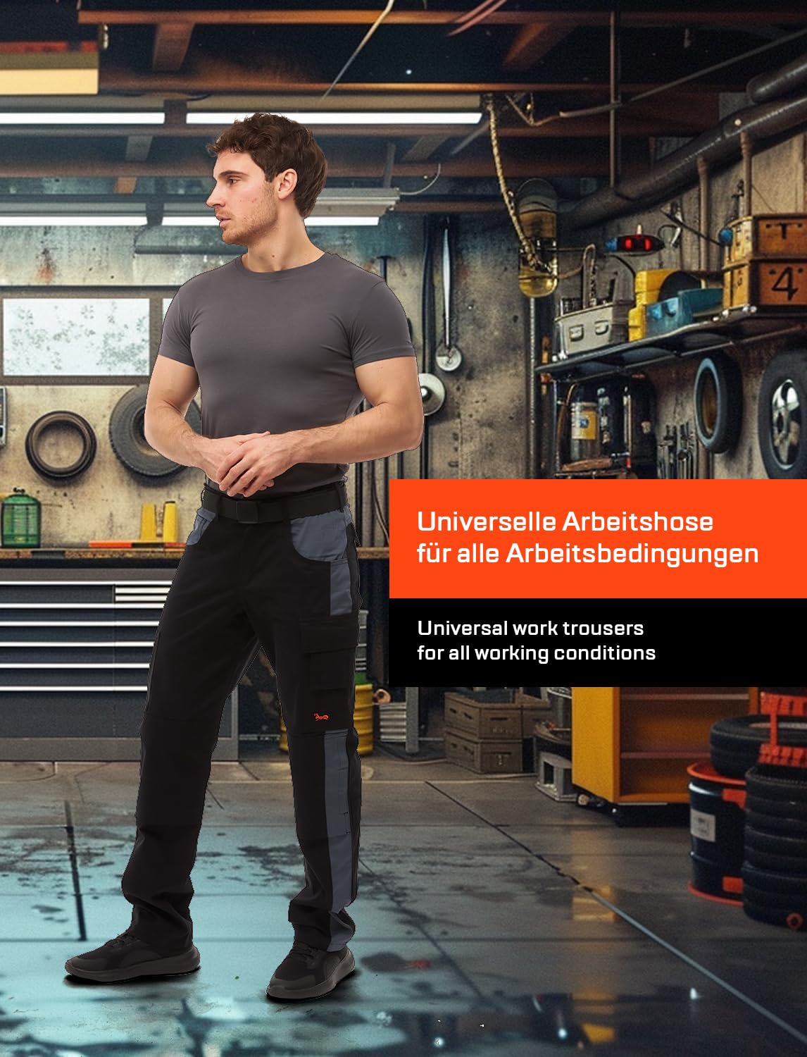 strongAnt Pantalones de Trabajo de Carga elástica con Rodilleras, Bolsillos y Cremallera para Hombre