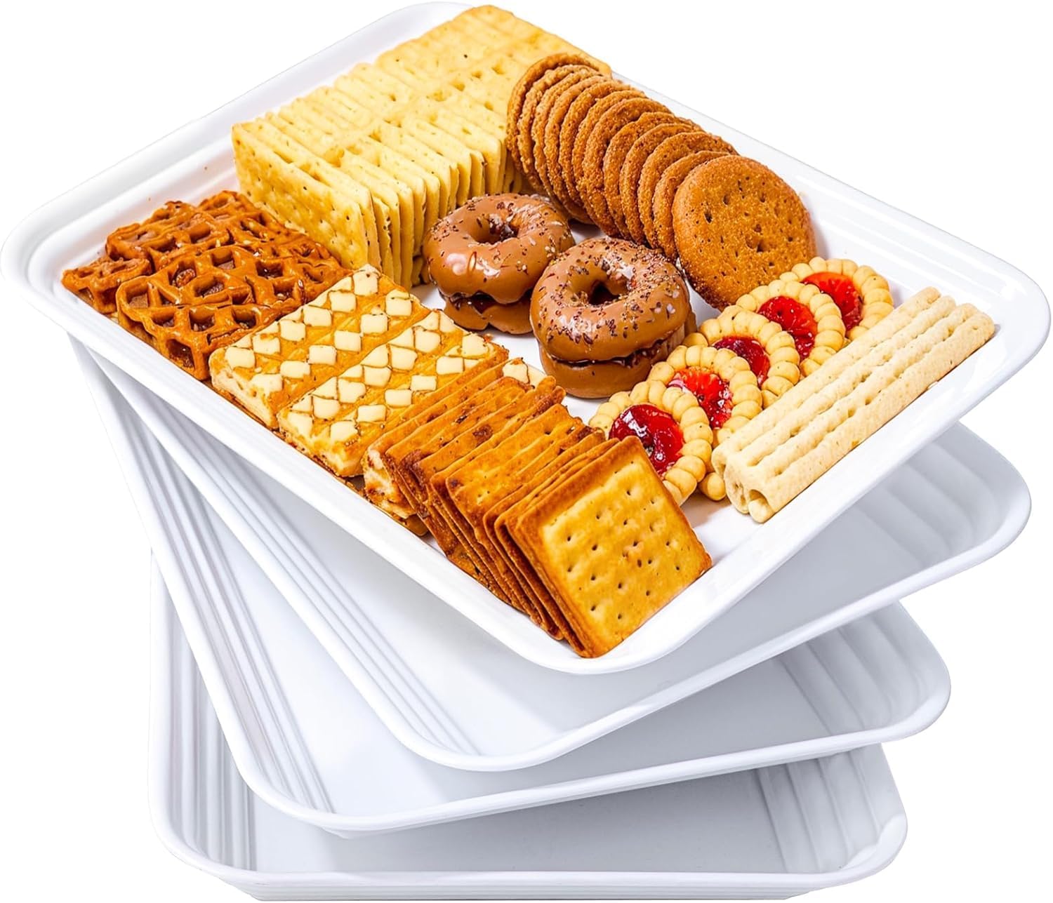 SUT 6-Pack Clear Serving Trays for Entertaining-16 x 11" Serving Platters for Snacks, Fruit, Cookies, Dessert, Reusable Plastic Trays for Serving Food and Party Organization in Kitchen & for Parties