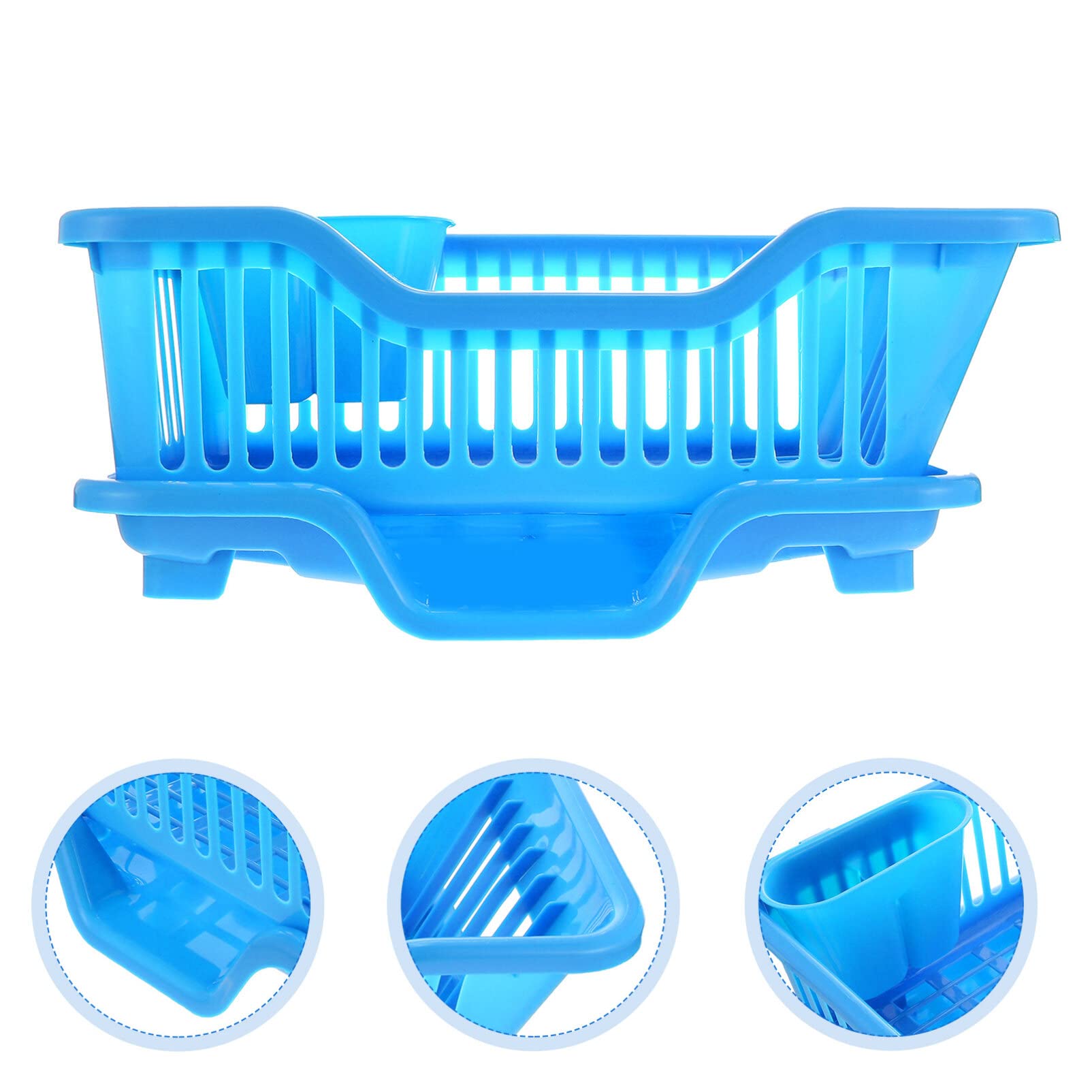 Escurreplatos de plástico para fregadero, escurridor de platos con soporte para cubiertos, cesta en T para una eficiente nización de encimera, diseño de ahorro de espacio de color azul