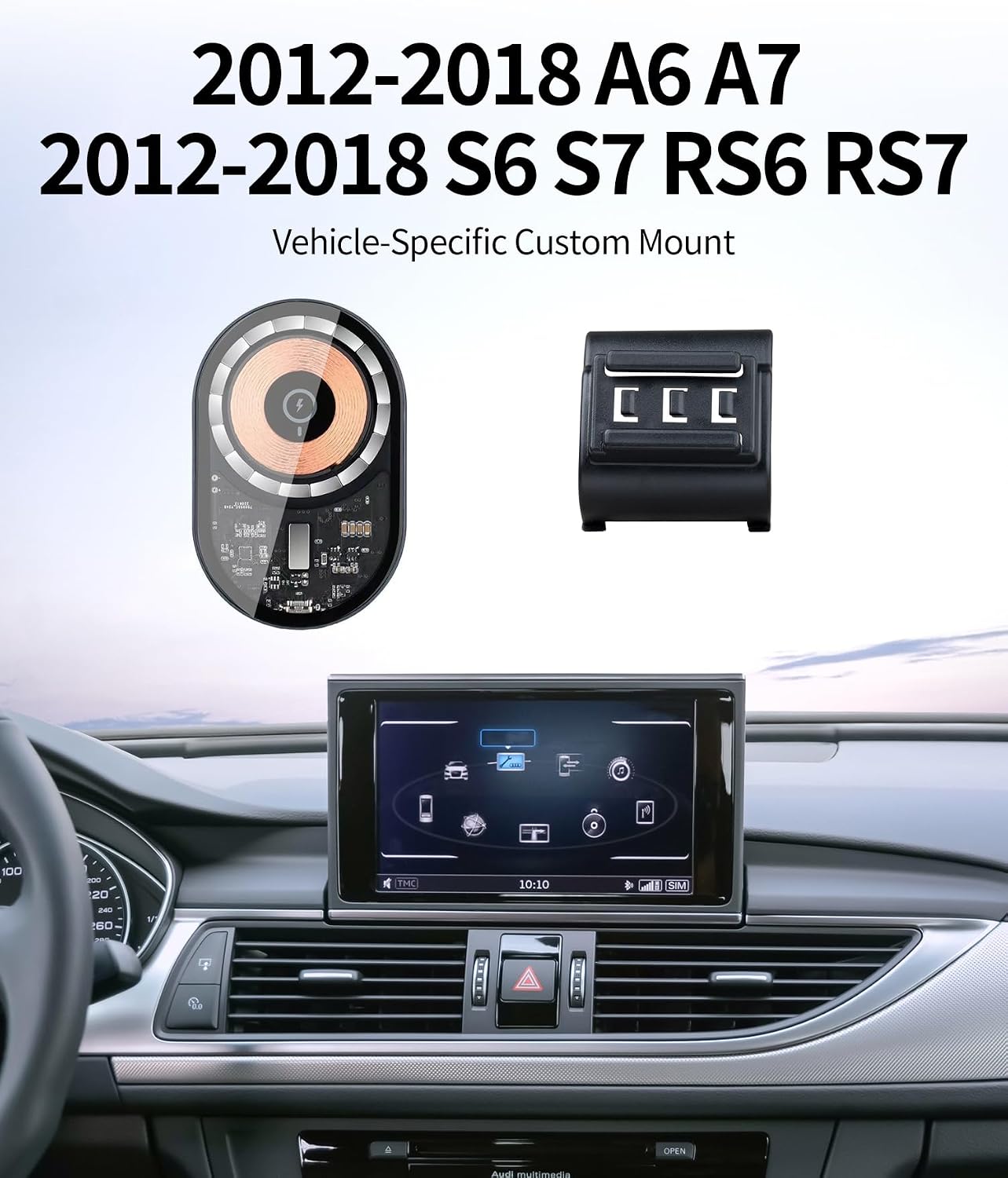 Wireless Charging Car Phone Holder for Audi A6/A7/S6/S7/RS6/RS7 2012-2018 Auto Accessories Navigation Bracket Interior Decoration, 360° Rotation Car Phone Mount Compatible with MagSafe