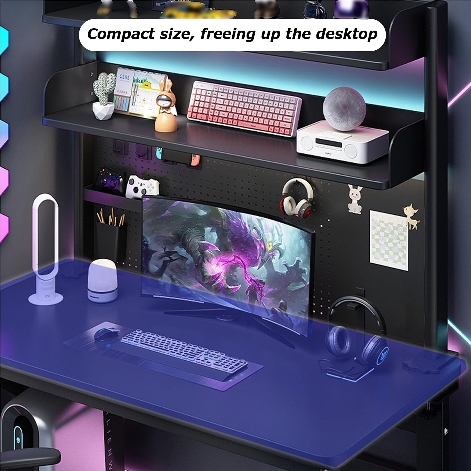 100 cm Scrivania Organizer Mensola Postazione di Lavoro Accessori per Ufficio Gaming Scrivania Nero Morsetto sul Desktop Scaffalature Sistema