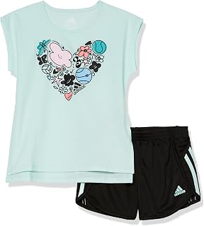 adidas Girls' Baby 2 Piece Graphic Tee & Mesh Short Set, Ice Mint, 18 Months