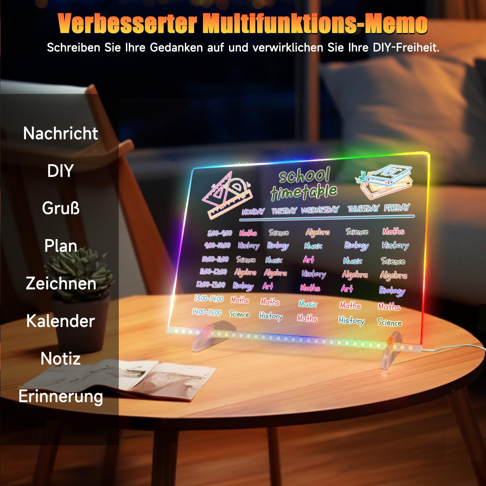 LED Zeichenbrett Kinder, Kreatives Lernspielzeug mit 14 Neon Stiften, Leuchttafel mit 8 Farben & 6 Lichtmodi, Wiederverwendbare Maltafel für Mädchen Jungen 4-8 Jahre, Geschenk Set
