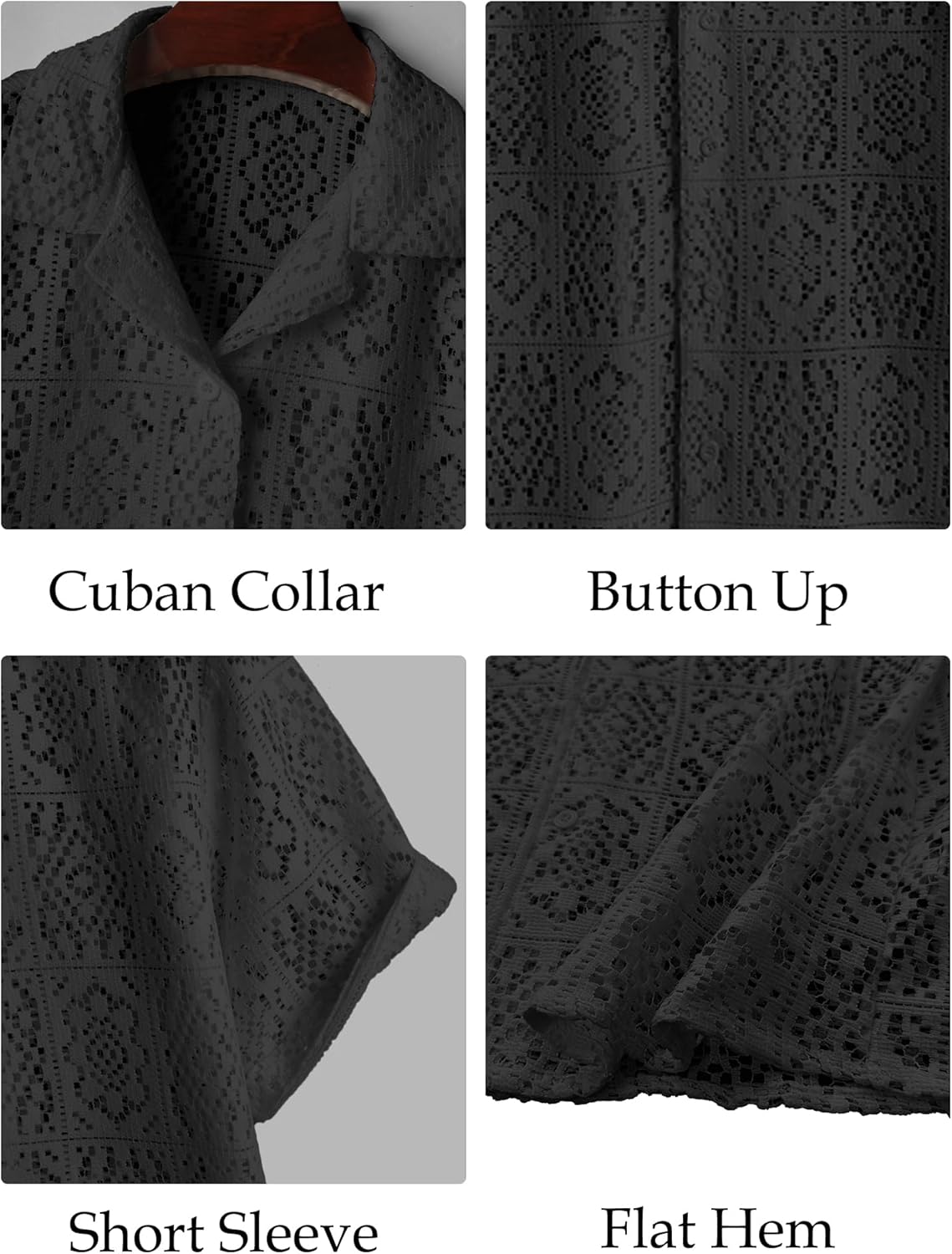 PLEPAN Mens Lace Shirt Floral Hollow Out See Through Casual Short Sleeve Button Down Hawaiian Vacation Shirts Summer Beach - Image 3