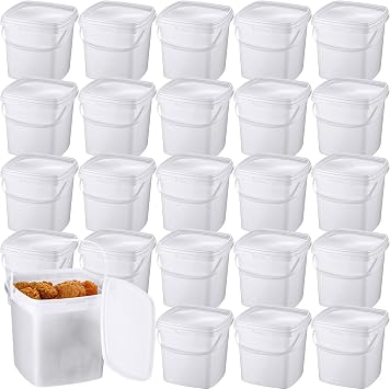 Mifoci 24 Pack 33.8 Oz/ 1L Max Fill Square Deli Containers with Lids Airtight Ice Cream Bucket with Handle Reusable Freezer Microwave Safe Plastic Food Storage Containers Pail for Snack Take out