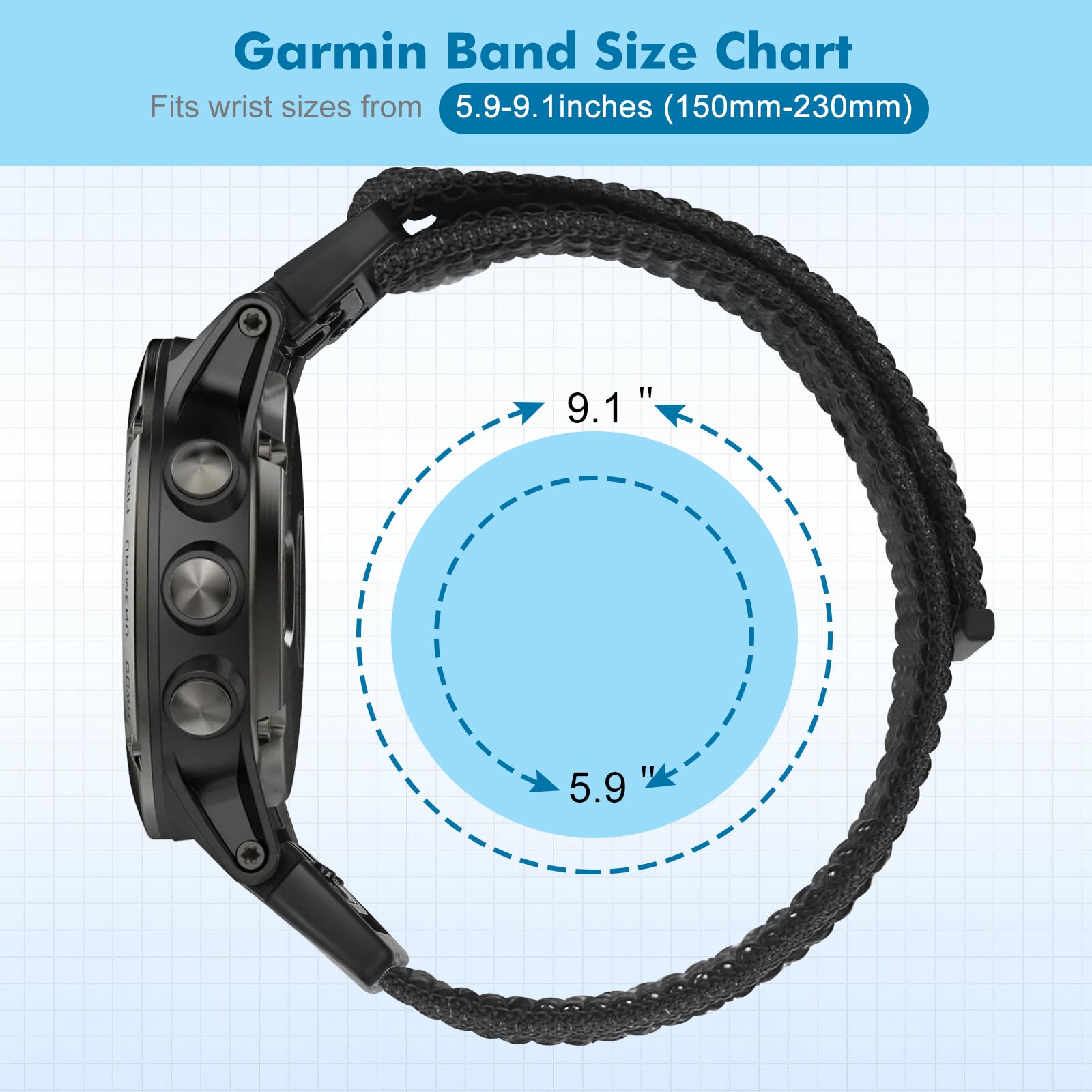 BTTNG 22mm Watch Strap Compatible With Garmin Fenix 8 47mm/7/7 Pro/6/6 Pro/5 Plus - Image 4