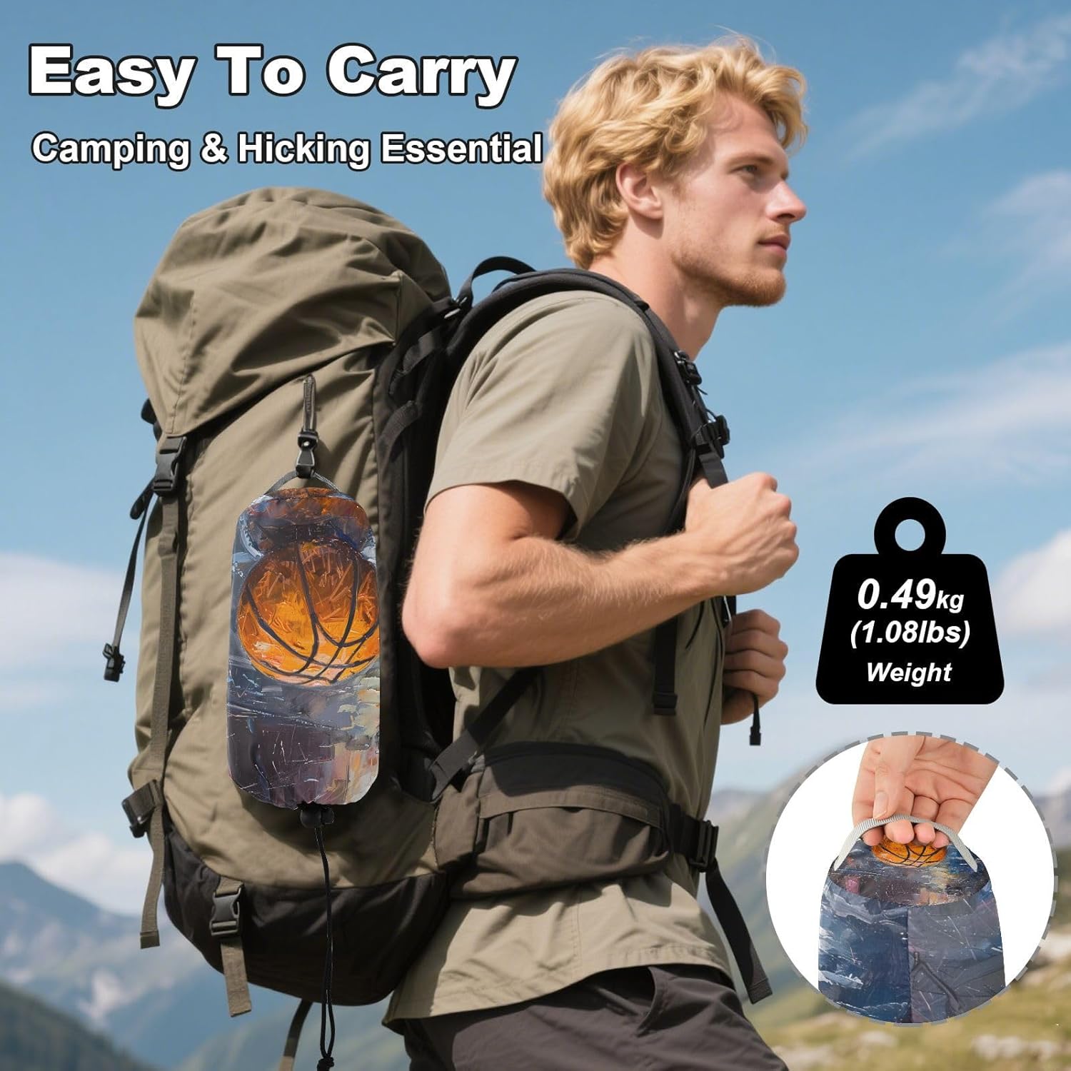 ALAZA Basketball Painting Art Camping Hammocks Single or 2 Person 500 lbs Portable Parachute Travel Hammock w/Tree Straps for Hiking Backpacking Indoor Outdoor