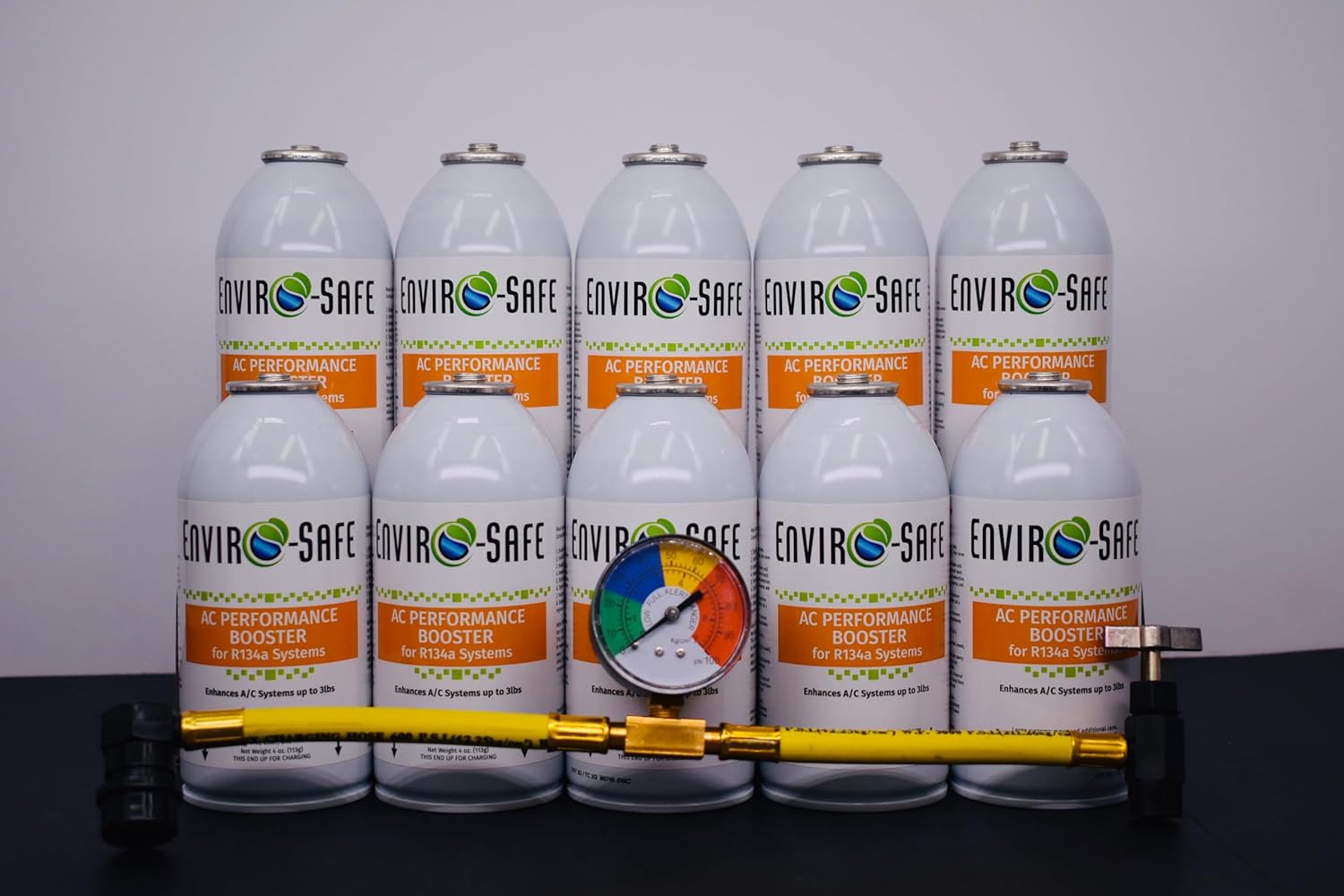ENVIRO-SAFE AC Performance Booster|134a Style Piercing Valve|10pk-4oz-Simple Gauge