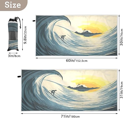 Miniatura 3 de Toalla de playa Surfer at Sunset  Toallas de viaje superabsorbentes de gran tamaño  Toalla ligera y compacta de secado rápido para natación,