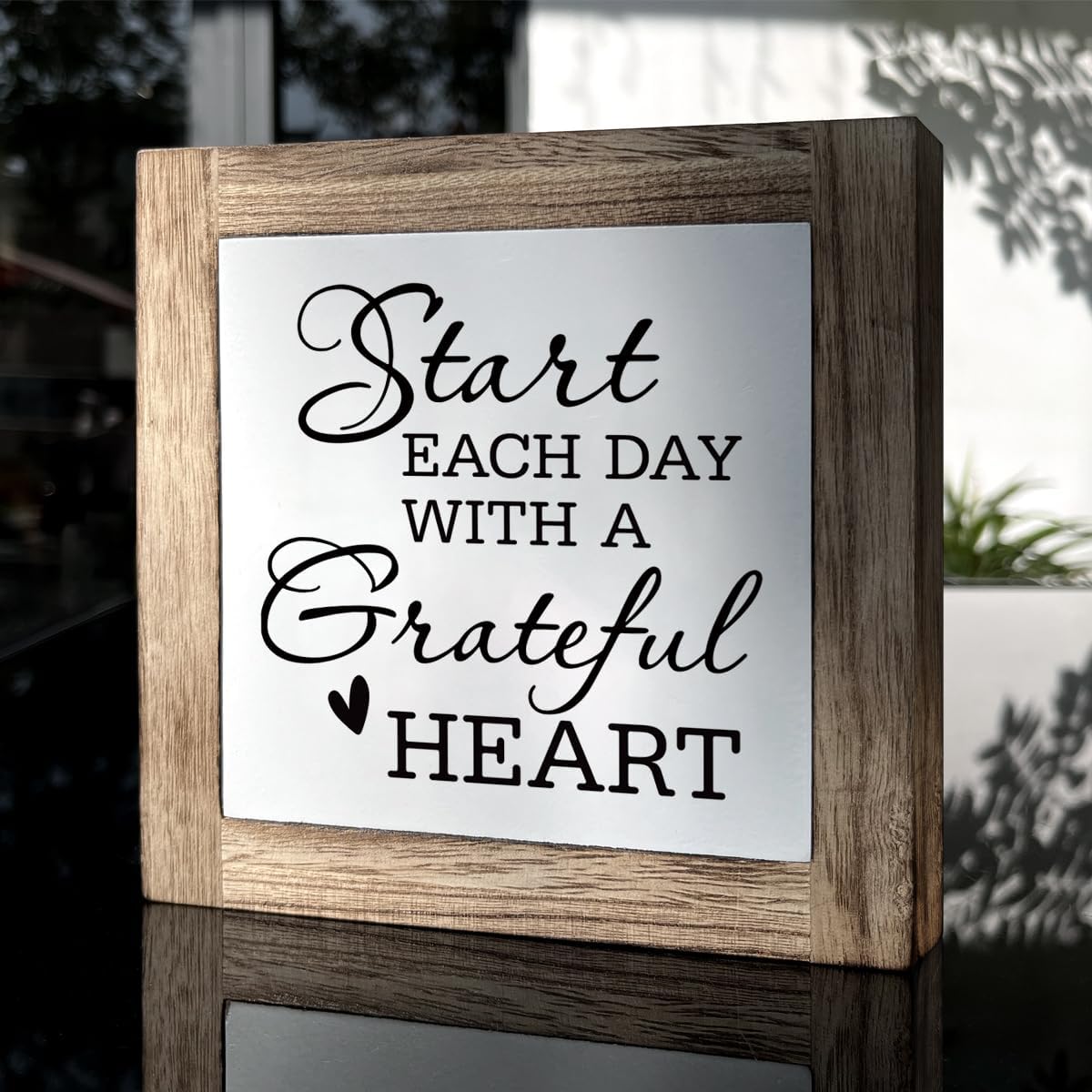 Inspirational Desk Decor, Decorative Wooden Table Signs, Farmhouse Wooden Plaque, Motivational Home Office Decors, Living Room Decor, Start Each Day with A Grateful Heart Sign image 3