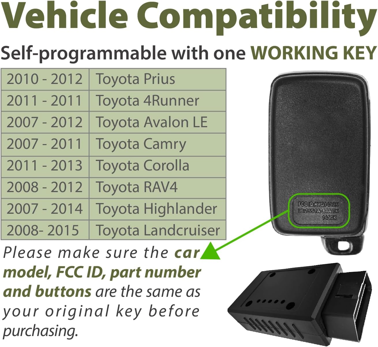 Smart Key Fob Replacement for 2010 2011 2012 2013 2014 2015 Toyota Prius 4Runner Avalon LE Camry Corolla RAV4 Highlander Landcruiser 271451-3370 HYQ14AAB Keyless Entry 4 Buttons 315MHz image 2