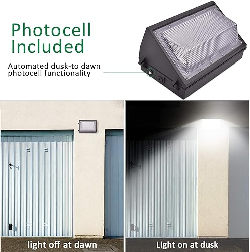 Miniatura 10 de Paquete de pared LED de 100 W con fotocélula del atardecer al amanecer, luz diurna de 5000 K, 13000 LM, AC100-277V con certificación ETL.