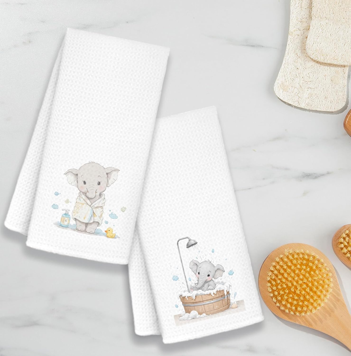 Bathing Elephant Hand Towels for Bathroom Set of 2, Cute Animal Towels for Bathroom Washroom Restroom Kitchen, Kids Hand Towels, Elephant Gifts for Kids, 16x24 Inch - Image 6