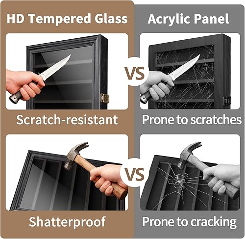 Miniatura 2 de Estuche para cuchillos de bolsillo, caja de cuchillos de 6 filas con vidrio templado HD, soporte plegable militar para cuchillos con 2 ranuras