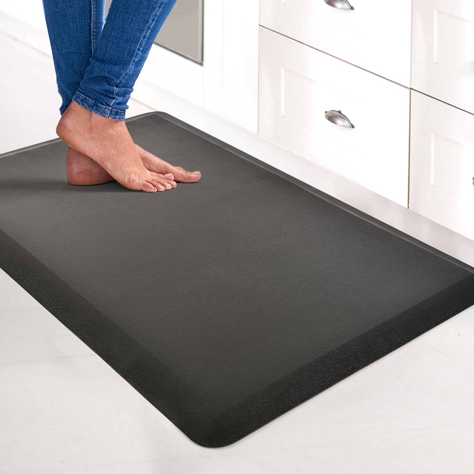 Art3d Tapis de Cuisine Anti-Fatigue d'épaisseur,Tapis de Sol rembourré | 1,9 cm,Pour se Tenir Debout,Pour Bureau, Maison, Bureau,71x44x1.9cm,Noir