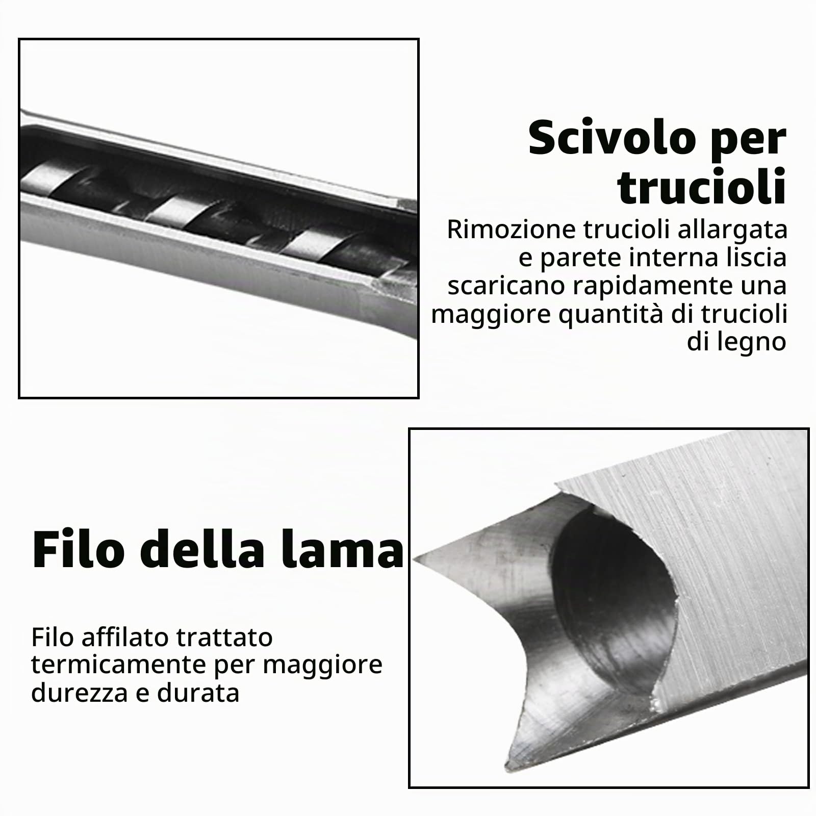 8 Pezzi Trapano Foro Quadrato Mortasatrice Scalpello Set, Punte per Trapano a Foro 6mm/6,4mm/8mm/9,5mm/11mm/12,7mm/14mm/16mm Punte per Trapani per Legno Quadrato per Trapano Legno