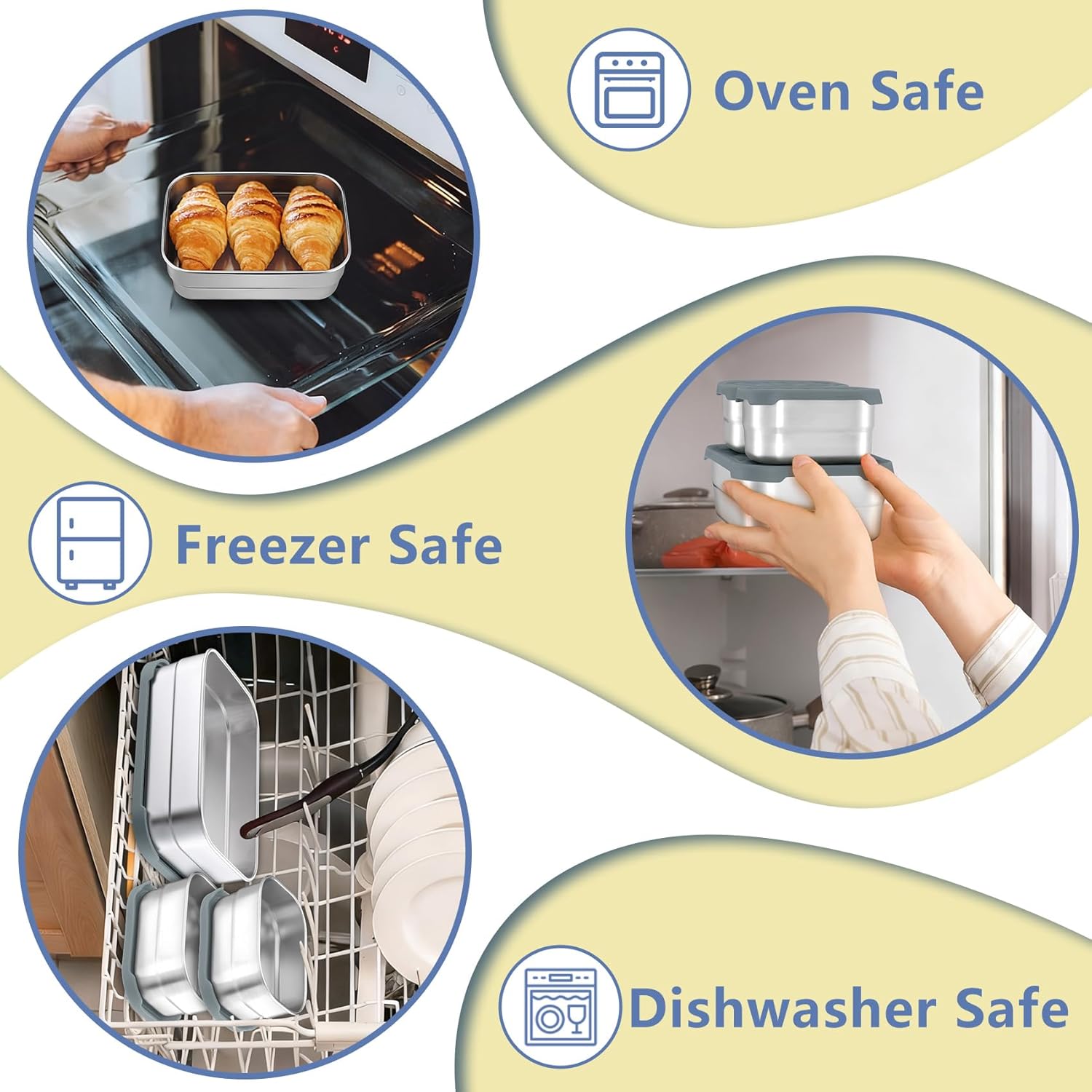 TeamFar Stainless Steel Lunch Box, Food Snack Storage Bento Containers with Silicone Lids for Kids Adults to School Work, Kids Friendly & Dishwasher Safe, Leak-Proof & Easy Open, 25OZ + 8OZ*2 (Grey) - Image 5