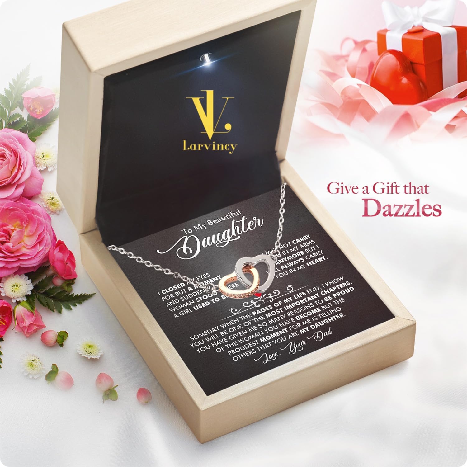 Larvincy To My Daughter Necklace From Dad With Heartfelt Message & Elegant Box, Gifts For Daughter From Father, Beautiful Jewelry Gift From Love Daddy On Graduation, Birthday, Wedding, Valentine’s Day - Image 2
