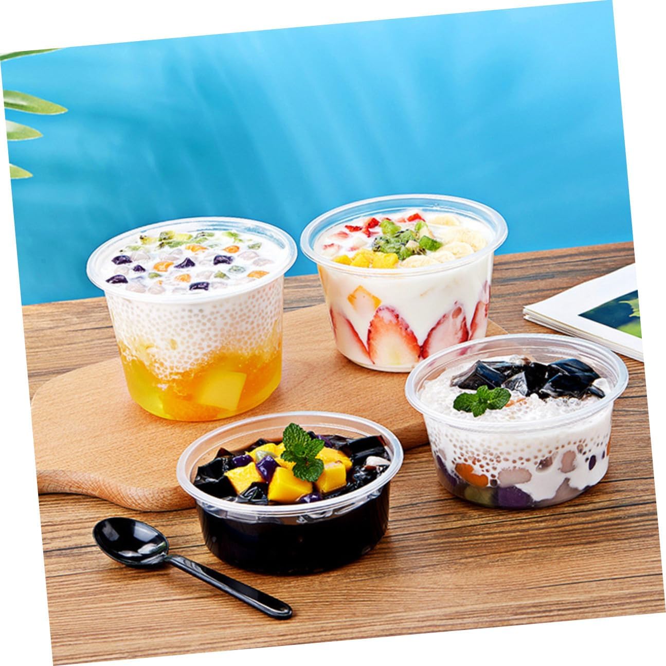 50pcs 360ml Dessert Packaging Boxes with Lid, Plastic Cupcake Carriers and Fruit Salad Containers for Bakery, Party, and Takeout Use