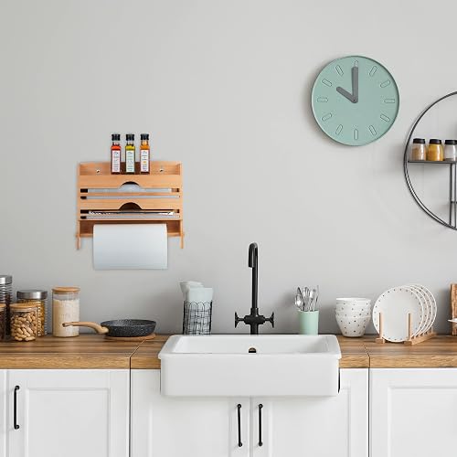 Relaxdays Wall-Mounted Kitchen Roll Holder, for Aluminium Foil, Cling Film, Paper, Bamboo, 31 x 39.5 x 11 cm, Natural - 5