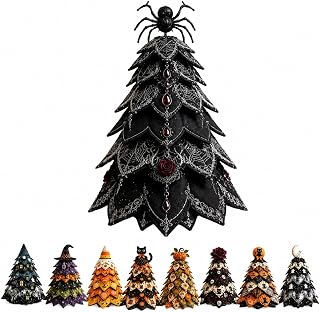 Muhubaih DIY Halloween Christmas Quilted Fabric Tree Kit, 3D Padded Patchwork Sewing Craft Kit for Beginners, Home Office Mantel Shelf Tabletop Decor, Handmade Holiday Gift for Craft Lovers