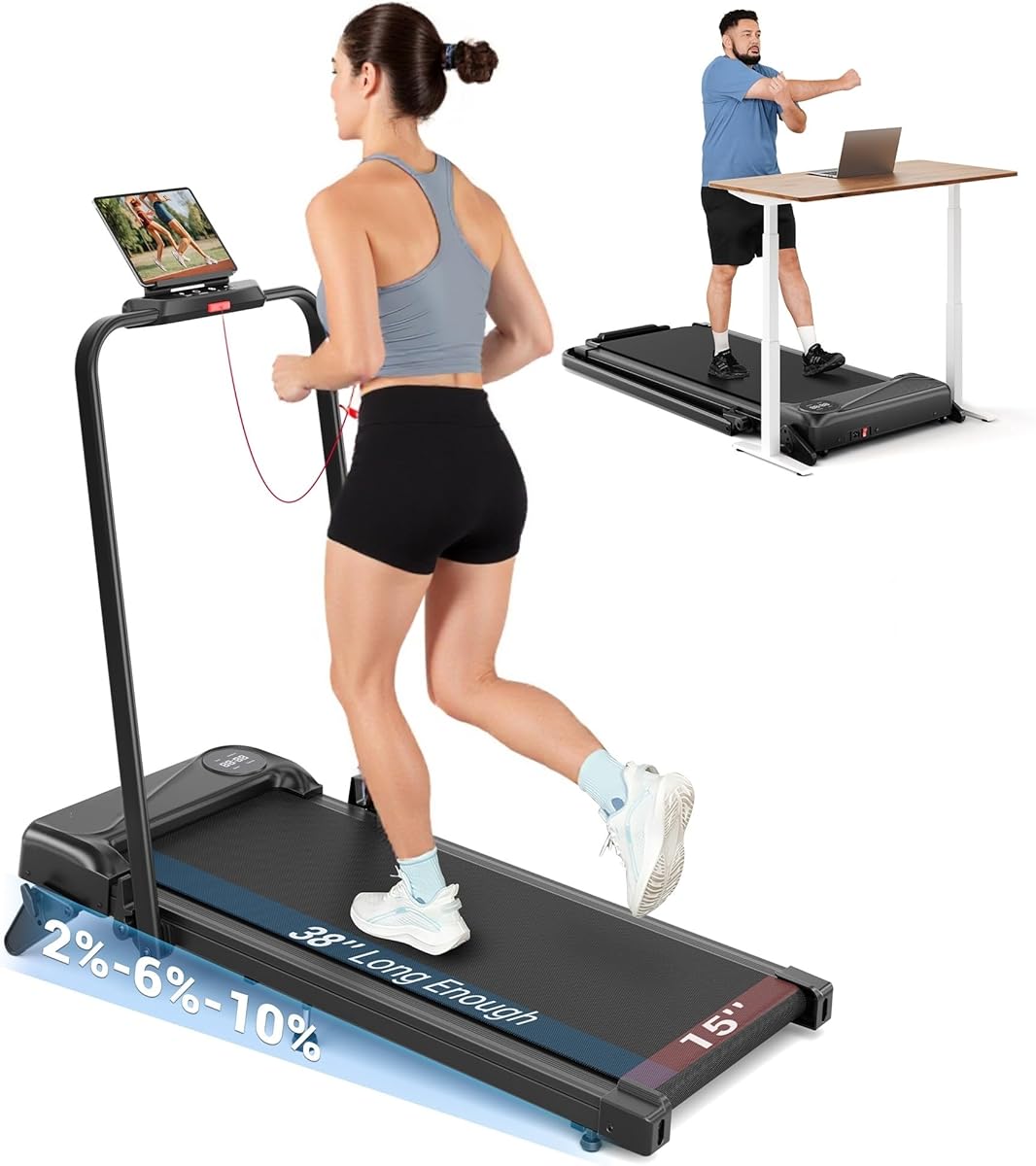 THERUN Folding Treadmill for Home, 2.5HP Under Desk Treadmill w/Remote and LED Display, Foldable Walking Pad w/ 3 Countdown Modes & Comfortable Running Belt, 1-10KM/H, No assembly