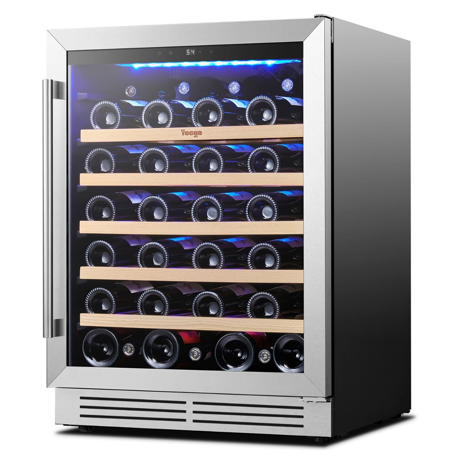 yeego wine fridge cooler - 24 inch wine fridge hold 47 bottles 40-65f wine refrigerator glass door built in freestanding under counter fridge for beer soda drink home bar office512 cuft