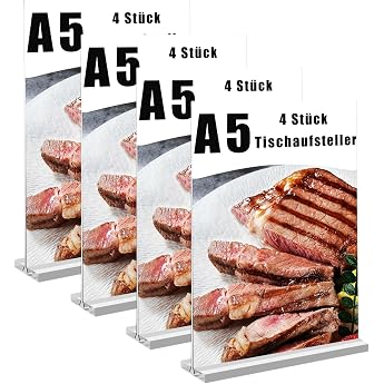Pack of 4 A5 Table Stands Acrylic T Shape Stand A5 Table Stand A5 Photos Display Stand for Wedding Restaurants Cafes