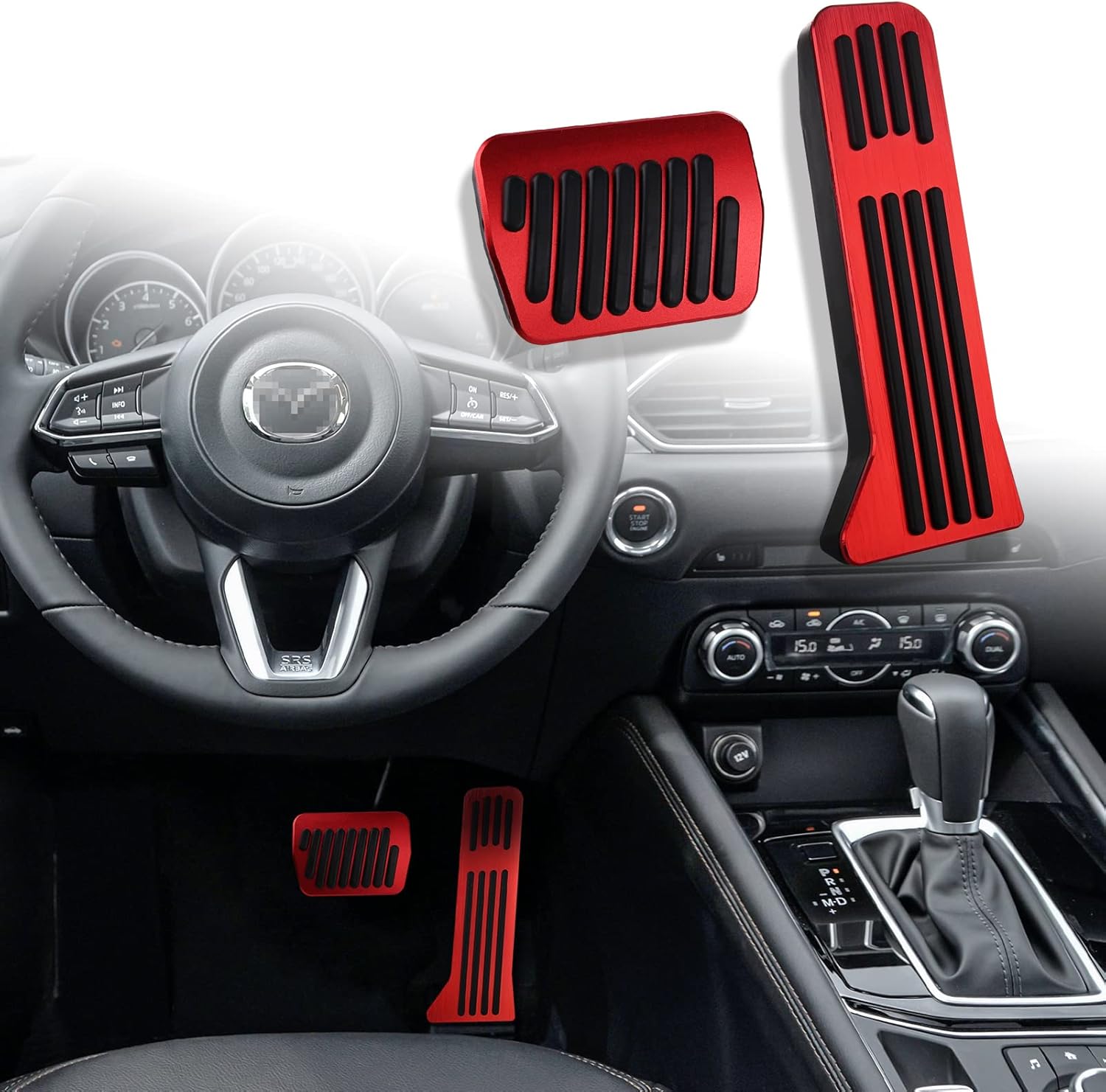 Compatible with Mazda CX-5 CX-9 3 6 Accessories Anti-Slip Sporty Car Foot Pedal Covers Rest Brake Gas Accelerator Pedal Pads -Red
